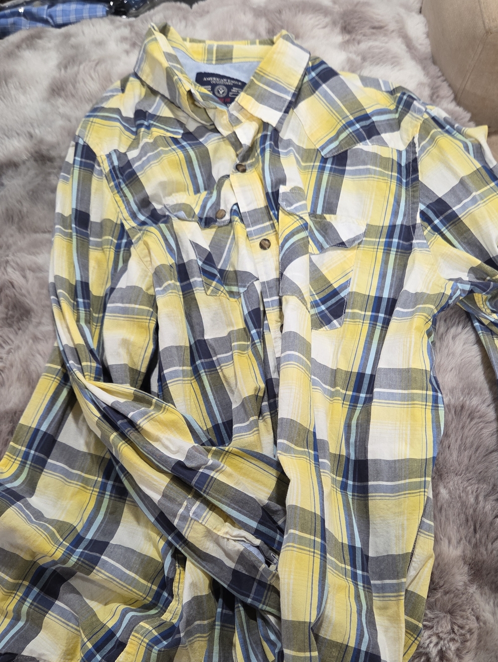American Eagle Outfitters Yellow Plaid Button-Up Shirt
